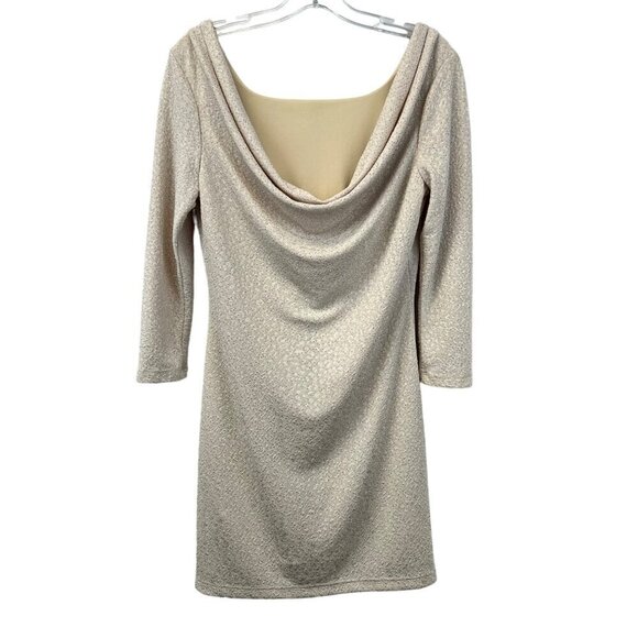 GB Gianni Bini 3/4 Sleeve Drape Back Shift Dress Champagne Shimmer Above Knee L - Picture 8 of 10